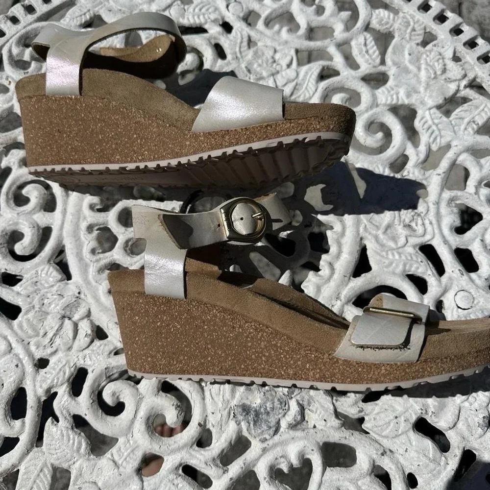 Papillio by Birkenstock Soley Leathe Wedge Sandals Metallic Gold US 10/ EU 41